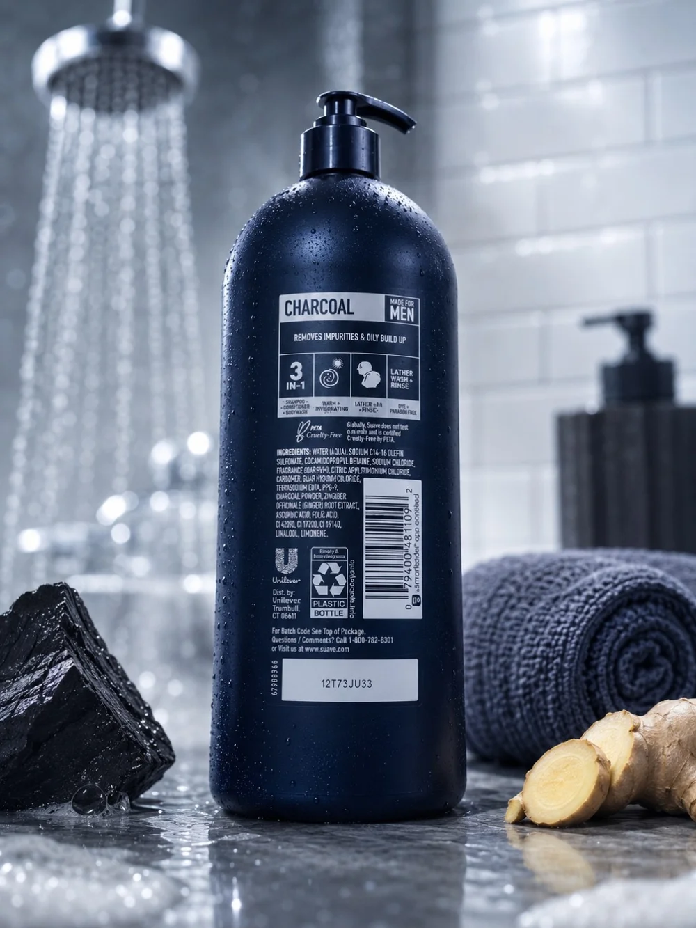 Suave Men Charcoal 3-in-1 Deep Cleansing Shampoo, Conditioner & Bodywash - Navy